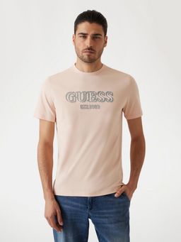 Guess - Men Pink Solid Round Neck T-Shirt