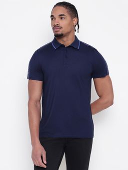 Guess - Men Navy Blue Solid Polo T-Shirt