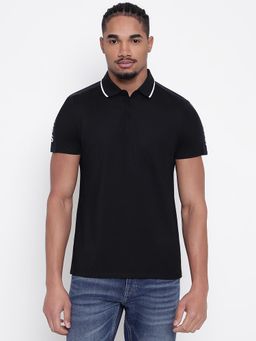 Guess - Men Black Solid Polo T-Shirt