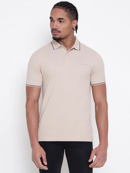 Guess - Men Beige Solid Polo T-Shirt