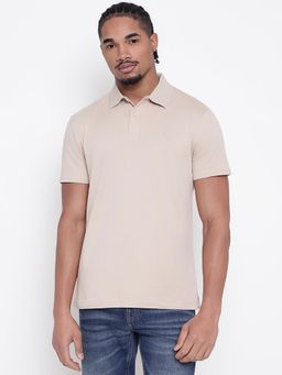 Guess - Men Beige Solid Polo T-Shirt