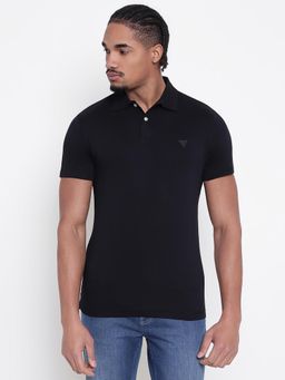 Guess - Men Black Solid Polo T-Shirt