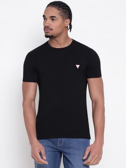 Guess - Men Black Solid Round Neck T-Shirt