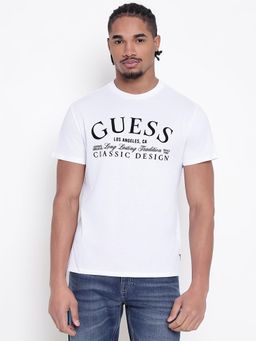 Guess - Men White Typography Round Neck T-Shirt