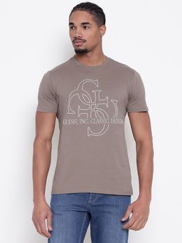 Guess - Men Brown Printed Round Neck T-Shirt