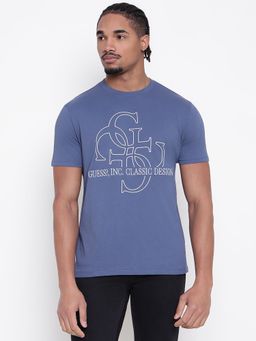 Guess - Men Blue Printed Round Neck T-Shirt