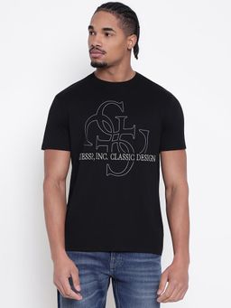 Guess - Men Black Printed Round Neck T-Shirt