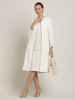 Saltpetre - Women Off White Piping Jacket with Tencel Sleeveless Dress
