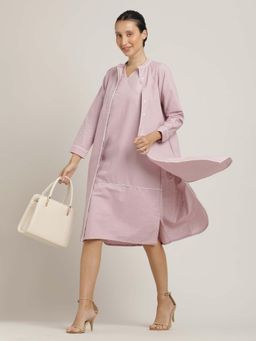 Saltpetre - Women Organic Cotton Mauve with Cream Piping Jacket with Sleeveless Dress