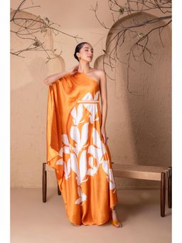SEW - Tangerine Flock Drape Fusion Orange Dress