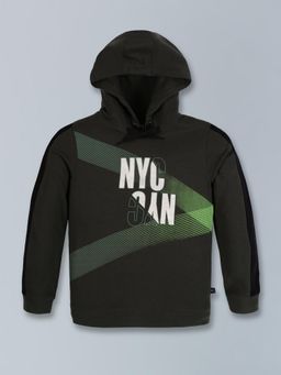 3PIN - Olive Self Design Regular Fit Hoodie