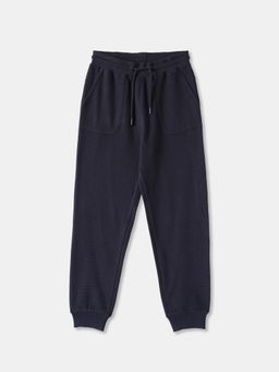 R&B - Navy Blue Solid Tapered Fit Joggers