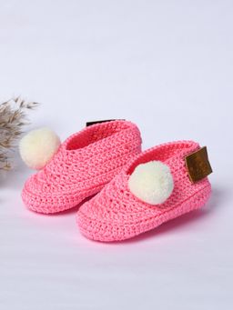 FUNKRAFTS - Pink Woven Regular Fit Pair of Booties (6-12 Months)