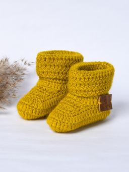 FUNKRAFTS - Mustard Woven Regular Fit Pair of Booties (6-12 Months)