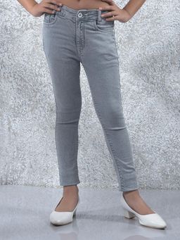 CRIMSOUNE CLUB - Grey Solid Skinny Fit Jeans