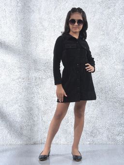 CRIMSOUNE CLUB - Black Solid A-Line Fit Dress