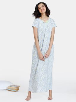 Zivame - Optics Fun Knit Cotton Full Length Nightdress - Forever Blue