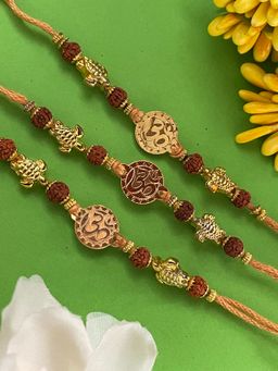 Digital Dress Room - Multi-Color Om Tortoise Rudraksh Rakhi (Pack of 3)