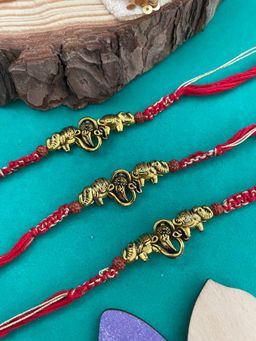 Digital Dress Room - Gold Ganesh Ji Elephant Rakhi (Pack of 3)