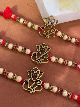 Digital Dress Room - Gold Ganesh With Pearl Rakhi (Pack of 3)