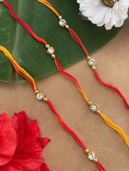 Digital Dress Room - White Diamond Red Yellow Mauli Rakhi (Pack of 3)