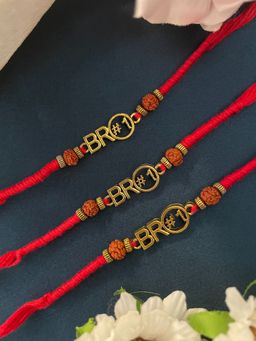 Digital Dress Room - Gold Bro#1 Rudraksh Rakhi (Pack of 3)