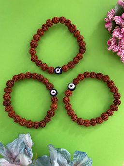 Digital Dress Room - Brown Evil Eye Rudraksh Bracelet Rakhi (Pack of 3)