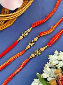 Digital Dress Room - Gold Om Chandan Rakhi (Pack of 3)