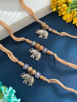Digital Dress Room - Silver Elephant Chandan Rakhi (Pack of 3)