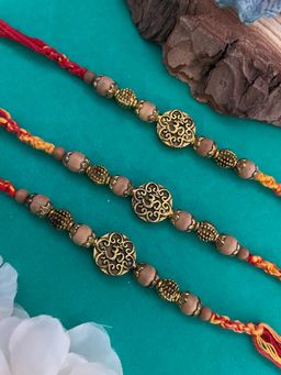 Digital Dress Room - Multi-Color Om Chandan Rakhi (Pack of 3)