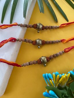 Digital Dress Room - Multi-Color Turtle Rudraksh Rakhi (Pack of 3)