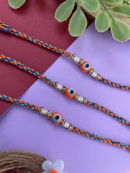 Digital Dress Room - Multi-Color Orange Evil Eye Pearl Rakhi (Pack of 3)