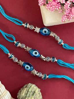 Digital Dress Room - Blue Turtle Evil Eye Crystal Rakhi (Pack of 3)