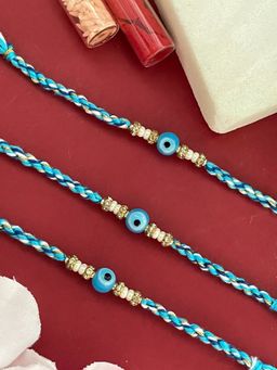 Digital Dress Room - Blue Light Evil Eye Pearl Rakhi (Pack of 3)