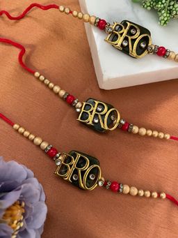 Digital Dress Room - Gold Bro Stone Rakhi (Pack of 3)