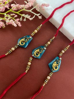 Digital Dress Room - Blue Stone Lord Ganesha Om Rakhi (Pack of 3)