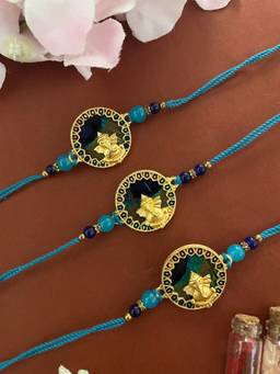 Digital Dress Room - Multi-Color Ganesh Peacock Feather Rakhi (Pack of 3)