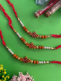 Digital Dress Room - Red Ganesh Pearls Rakhi (Pack of 3)