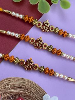 Digital Dress Room - Yellow Ganesh Pearls Rakhi (Pack of 3)