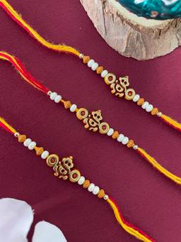 Digital Dress Room - Multi-Color Ganesh Pearls Rakhi (Pack of 3)