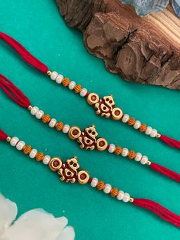 Digital Dress Room - Multi-Color Ganesh Pearls Rakhi (Pack of 3)