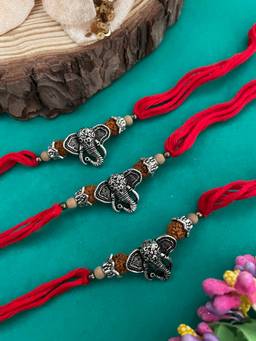 Digital Dress Room - Multi-Color Ganesh Rudraksh Rakhi (Pack of 3)