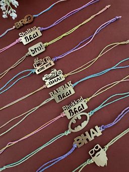 Digital Dress Room - Gold Funky Slogan Bro Rakhi (Pack of 10)