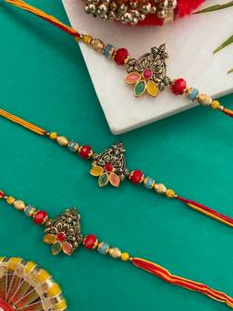 Digital Dress Room - Multi-Color Flower Rakhi (Pack of 3)