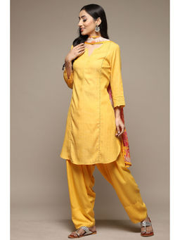 Biba - Womens Yellow Yarndyed Viscose Straight Suit (Set of 3)
