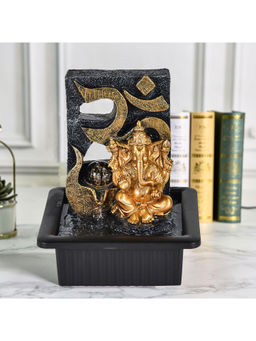HomeTown - Impression Polyresin Om Ganesha Fountain 21X25Cm In Gold Colour