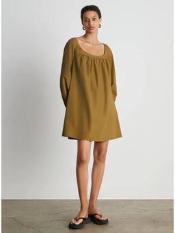 Khushboo & Pankaj - Khaki Cotton Scoop Neck Balloon Mini Dress