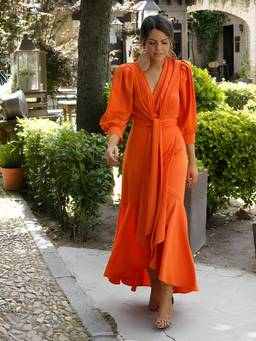 Khushboo & Pankaj - Orange Empire Waist V-Neck Maxi Dress