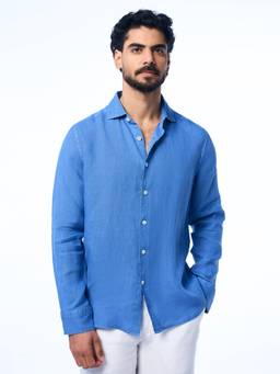 TERRA LUNA - Men's Fabio Linen Shirt Blue