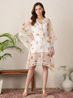 First Resort by Ramola Bachchan - Yellow And Green Butterfly Mid Length Kaftan (Set of 2)